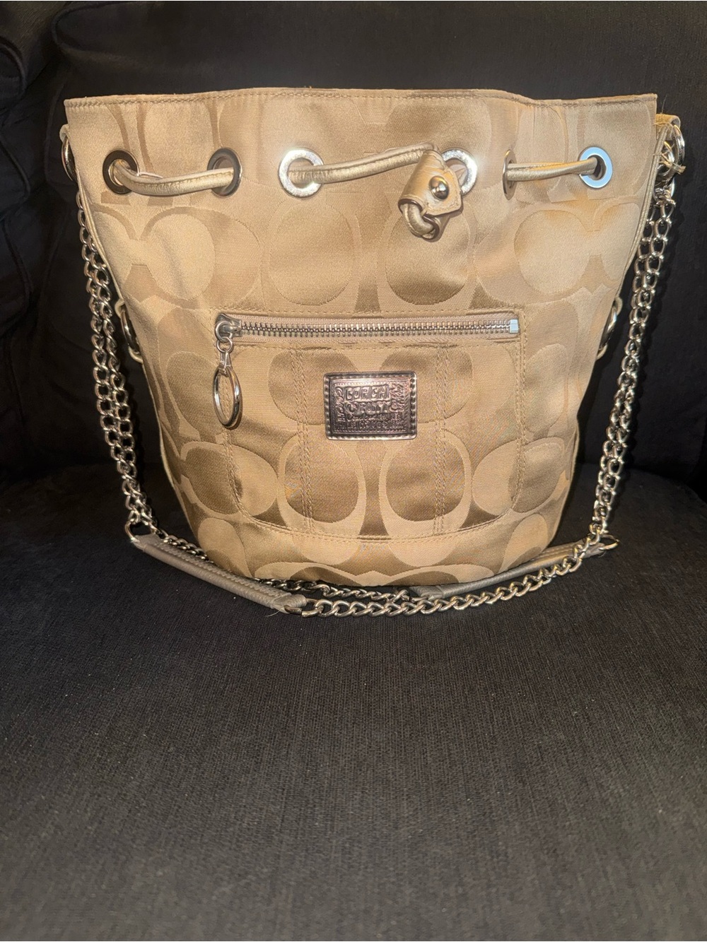 Coach Poppy Drawstring Bucket Bag in Gold Signature Canvas 18354